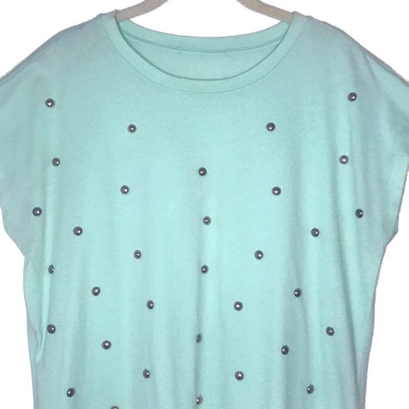 Mint T-Shirt with Silver Pearl Grommets Size L - Picture 2 of 4